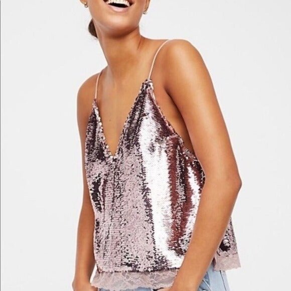 NEW! Intimately Free People Swingin Sequin Tank Cami Pink SZ S - Picture 1 of 9